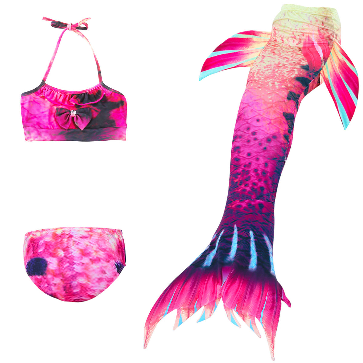 Luxury Pink, Yellow & Black Mermaid Tail & Bikini | Mini Mermaid Tails