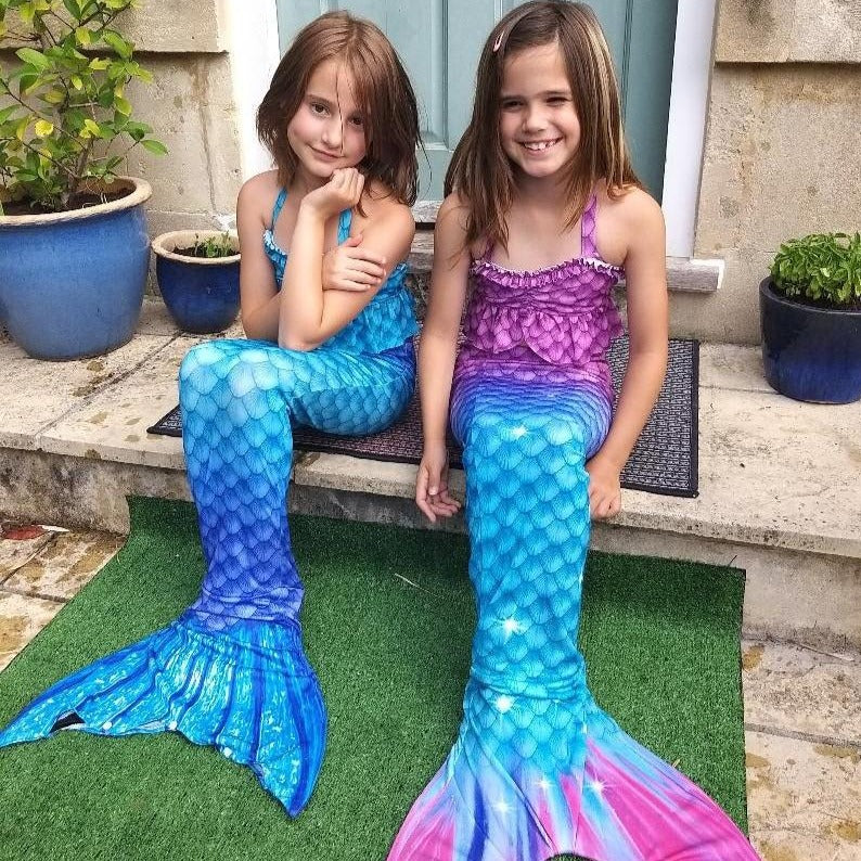 Purple & Turquoise Frill Mermaid Tail & Bikini | Mini Mermaid Tails